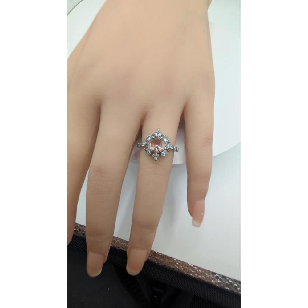 Silver Ring with Pink Gemstone and Intricate Design Size 6 - Picture 8 of 9